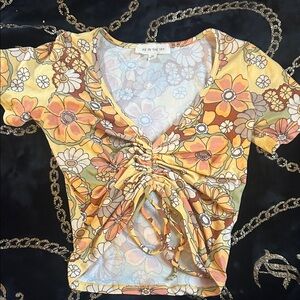Me In The Sky Floral Gathered Blouse - Yellow and Orange